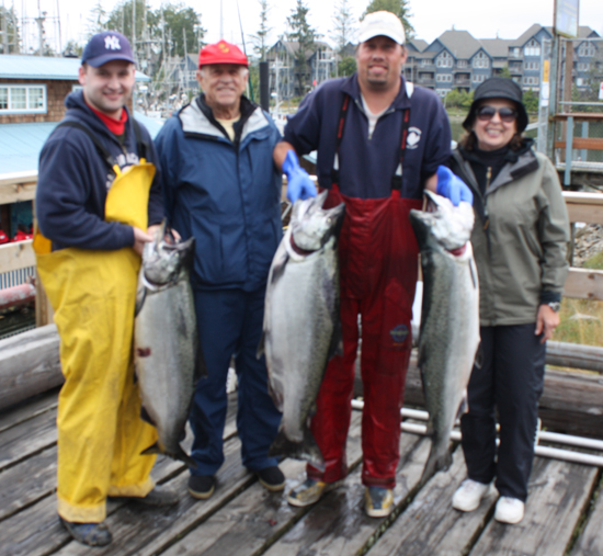 3 Tyees, 35,35, and 32 lbs caught by Gene and Nancy Hulse with grandson Cameron August 9, 2008